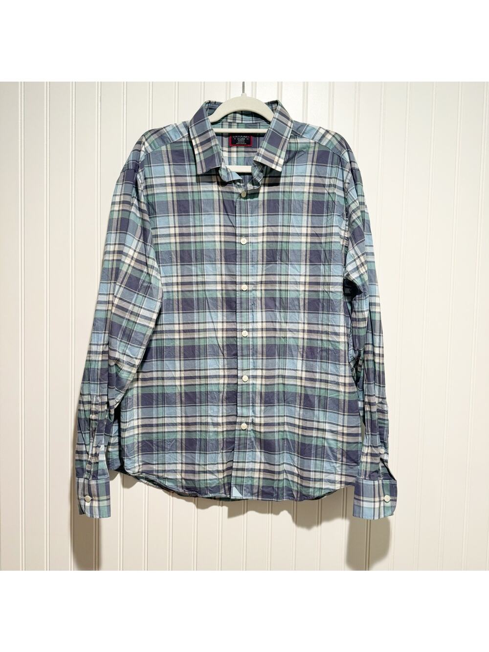 Untuckit Blue Green Plaid Relaxed Fit Button Up Size XL